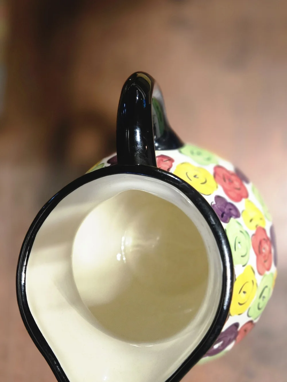 Pier 1 Multicolor Floral Ceramic Pitcher - Yellow, Green, Purple, Red, Black